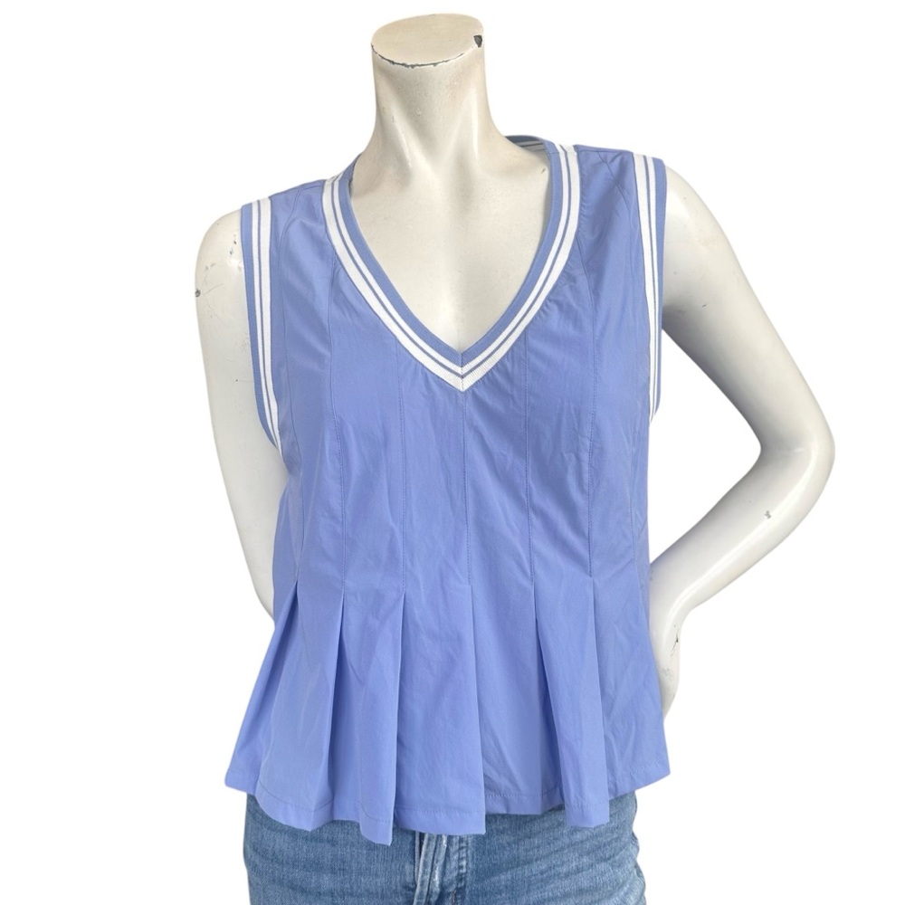 FP Movement Periwinkle Blue V Neck Sleeveless Pleated Tennis Pickleball Tank Top